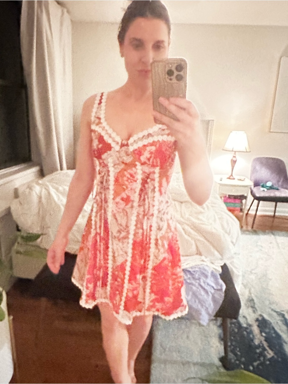 Floral Lace-Trim Corset Mini Dress - Red & Cream - Picture 9 of 10